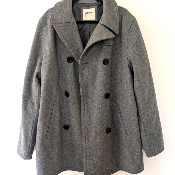 Old Navy Other - Vintage Old Navy Men's Wool Gray Double Breasted Peacoat size L Tall Classic